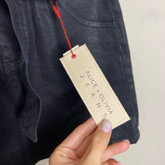NWT Alice + Olivia Jeans Black Denim Belted Mini Skirt Size 26 - Picture 8 of 8